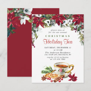 Poinsettia Christmas Holiday Tea Invitation Card