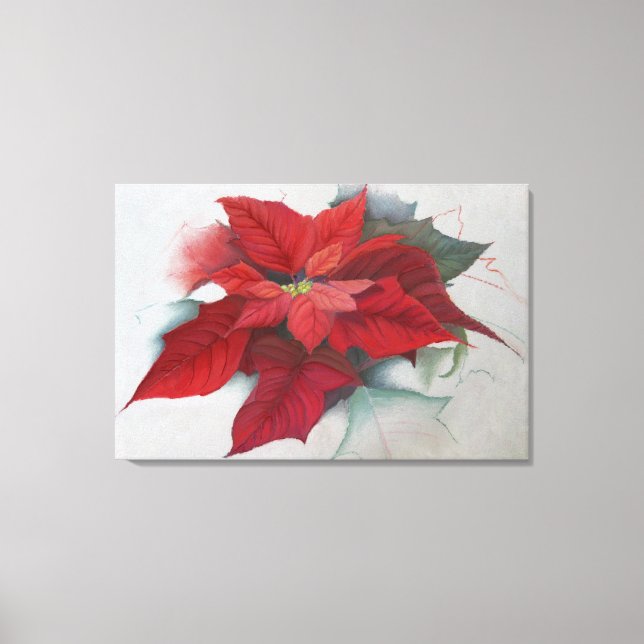 Poinsettia Christmas Oil Painting Canvas Print (Front)
