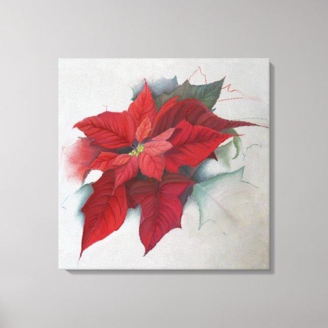 Poinsettia Christmas Oil Painting Canvas Print (Front)