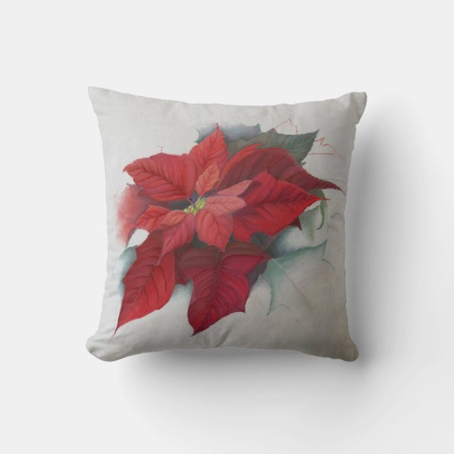 Poinsettia Christmas Oil Painting Cushion (Front)