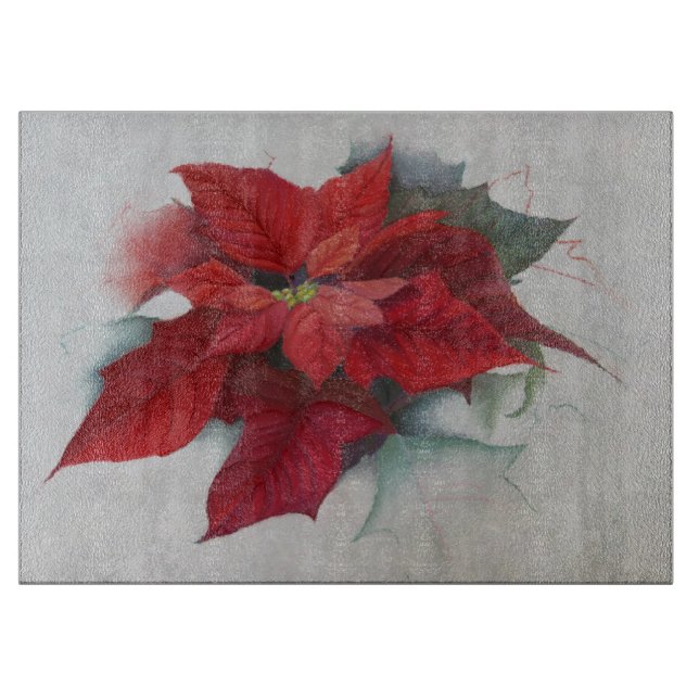 Poinsettia Christmas Oil Painting Cutting Board (Front)