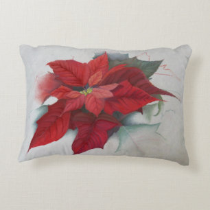 Poinsettia Christmas Oil Painting Decorative Cushion