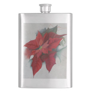 Poinsettia Christmas Oil Painting Hip Flask