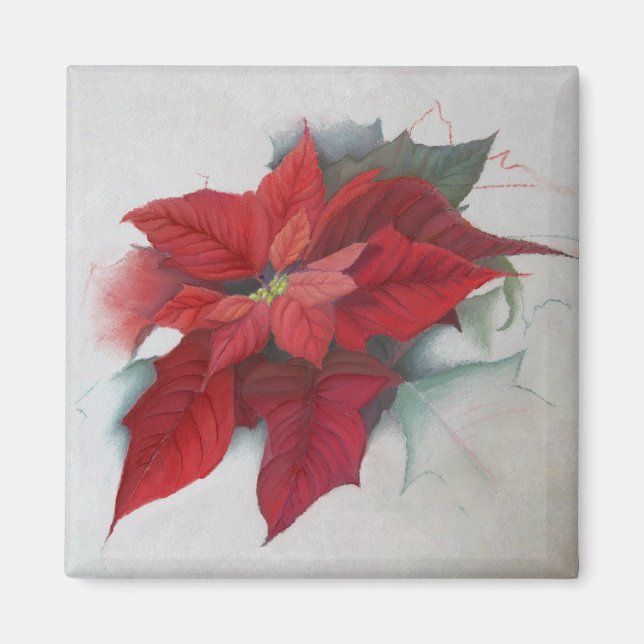 Poinsettia Christmas Oil Painting Magnet (Front)