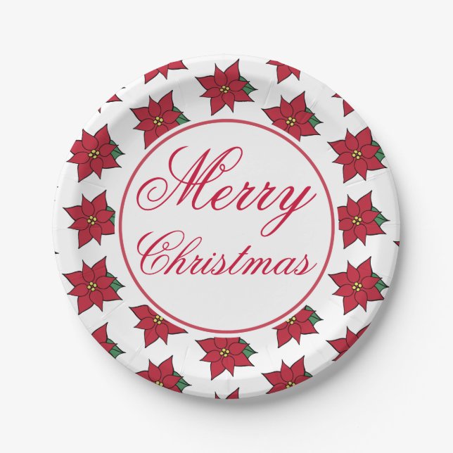 Poinsettia Christmas Paper Plates (Front)
