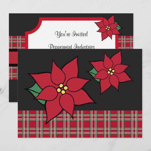 Poinsettia Christmas Party Holiday Invitations (Front/Back)