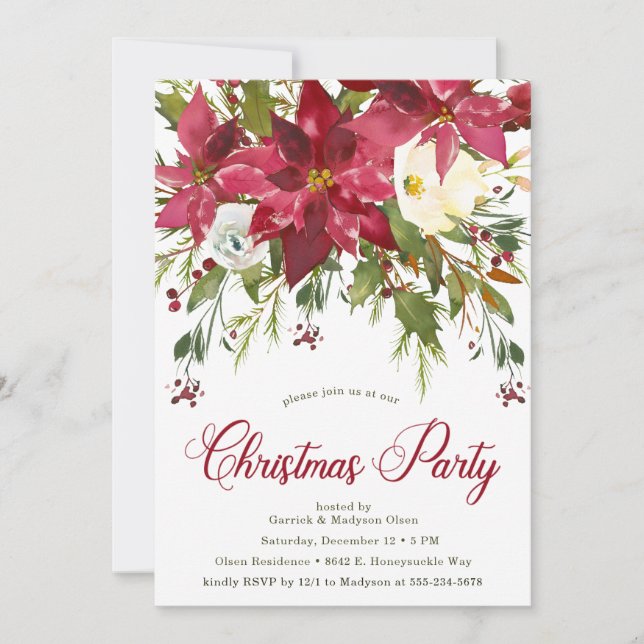 Poinsettia Christmas Party Invitation (Front)