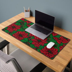 Poinsettia, Christmas pattern Desk Mat