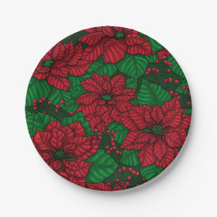 Poinsettia, Christmas pattern Paper Plate