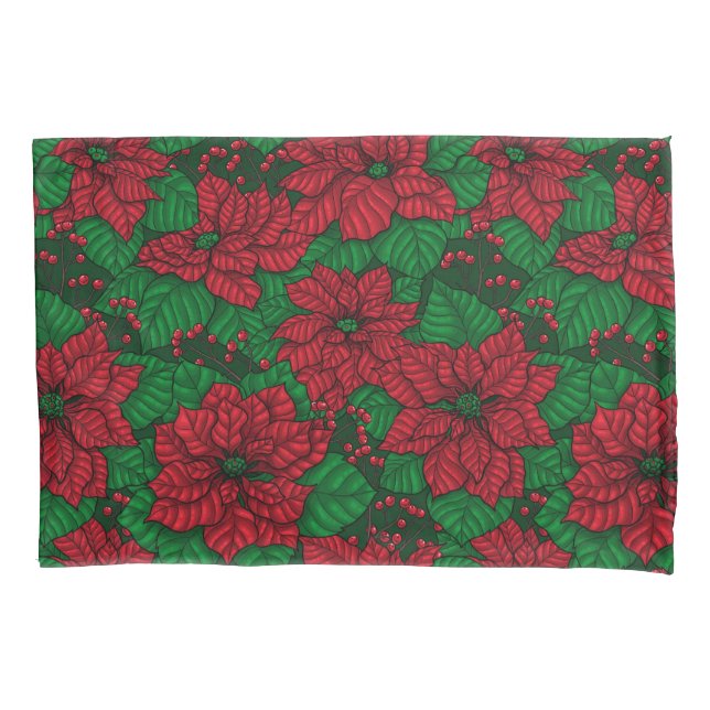 Poinsettia, Christmas pattern Pillowcase (Front)