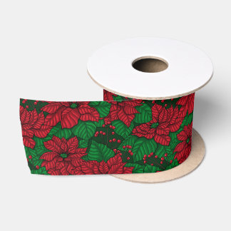 Poinsettia, Christmas pattern Satin Ribbon