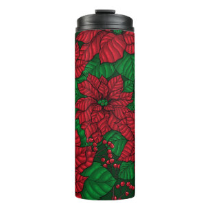 Poinsettia, Christmas pattern Thermal Tumbler