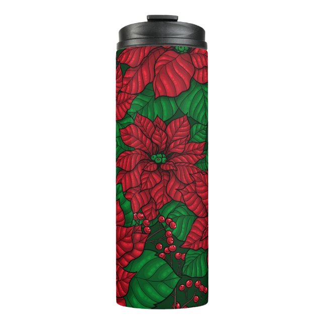 Poinsettia, Christmas pattern Thermal Tumbler (Front)