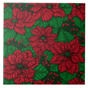 Poinsettia, Christmas pattern Tile