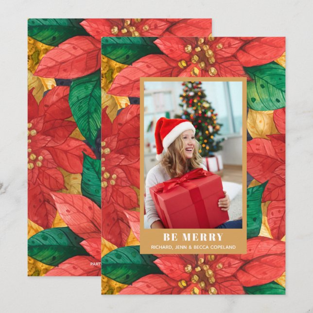 Poinsettia Christmas Photo Holiday Card (Front/Back)