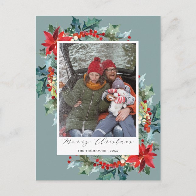 Poinsettia Christmas Pine Needle Funny Message Blu Postcard (Front)