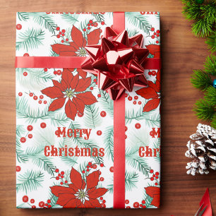 Poinsettia Christmas Red and Green Classic Wrapping Paper