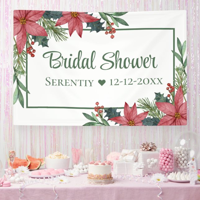 Poinsettia Christmas Red Floral Bridal Shower Banner (Party)