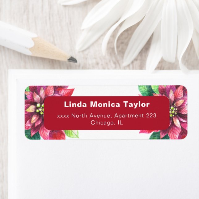 Poinsettia Christmas Return Address Label (Insitu)