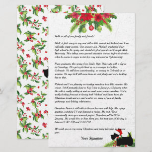 Poinsettia Christmas Scottie Family Newsletter Stationery