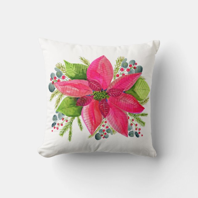 Poinsettia Christmas Throw Pillow (Front)