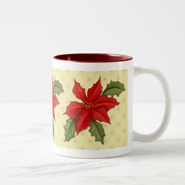 Poinsettia Christmas Two-Tone Coffee Mug (Right)