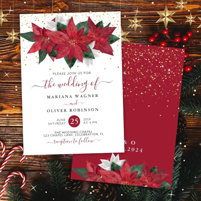 Poinsettia Christmas Watercolor Floral Wedding Inv Invitation (Creator Uploaded)