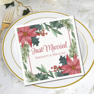 Poinsettia Christmas  Winter Just Married Wedding  Napkin