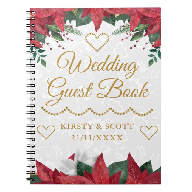 Poinsettia Christmas Winter Wedding Guest Book (Front)