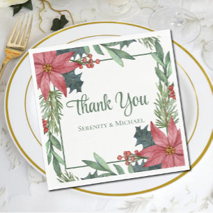 Poinsettia Christmas Winter Wedding Thank You Napkin