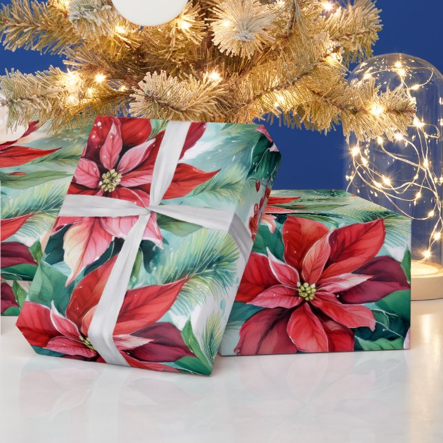 Poinsettia Christmas wrapping paper (Holidays)