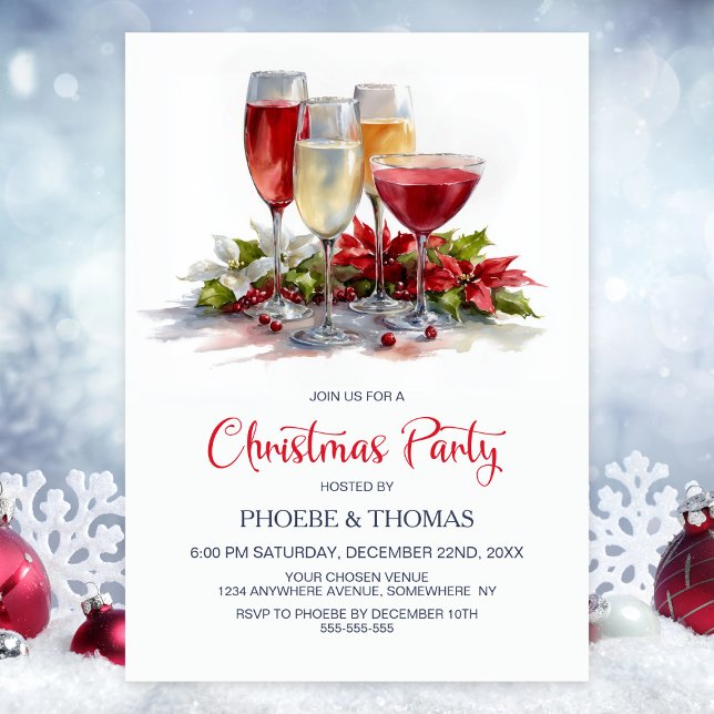 Poinsettia Cocktails Christmas Party Invitation (Creator Uploaded)