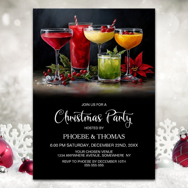 Poinsettia Cocktails Christmas Party Invitation (Creator Uploaded)