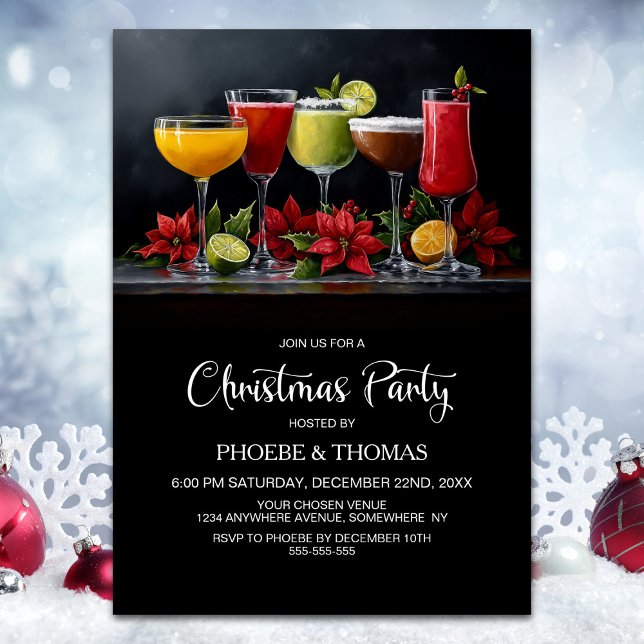 Poinsettia Cocktails Christmas Party Invitation (Creator Uploaded)