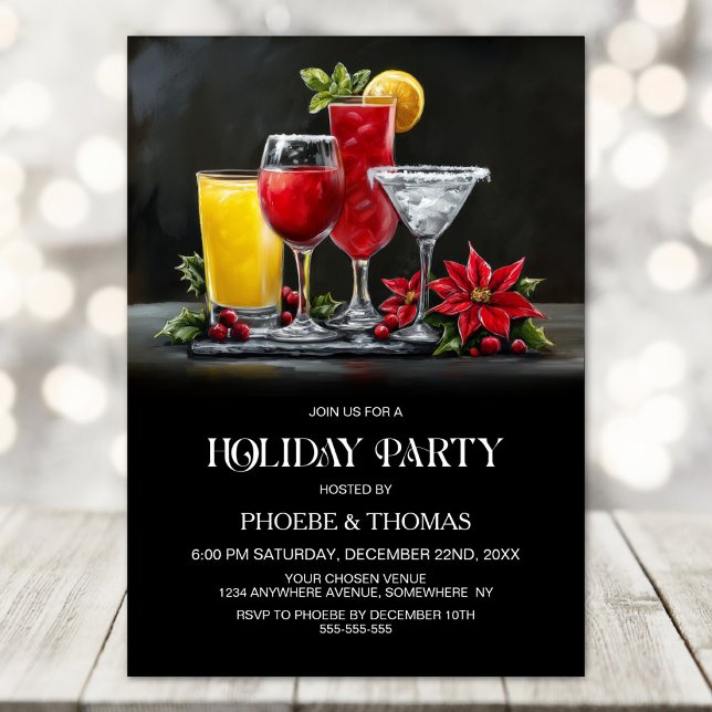 Poinsettia Cocktails Holiday Party Invitation (Creator Uploaded)