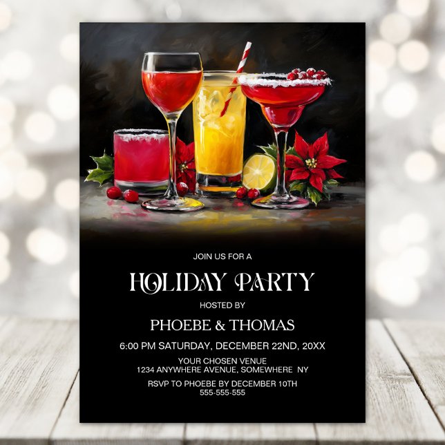 Poinsettia Cocktails Holiday Party Invitation (Creator Uploaded)