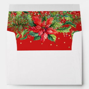 Poinsettia Confetti Christmas Return Address Envelope
