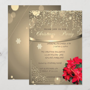 Poinsettia,Confetti Company Christmas Party Invitation
