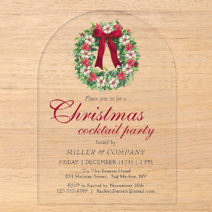 Poinsettia Corporate Christmas Cocktail Party Acrylic Invitations