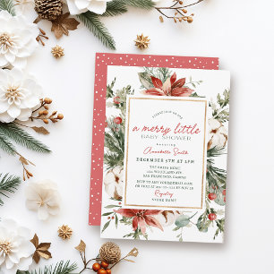 Poinsettia & Cotton Merry Little Baby Shower Invitation