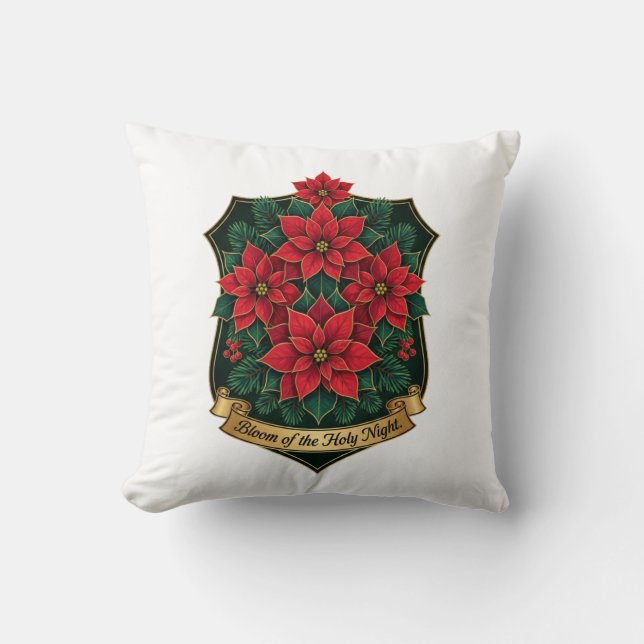 Poinsettia Crest T-Shirt Cushion (Front)