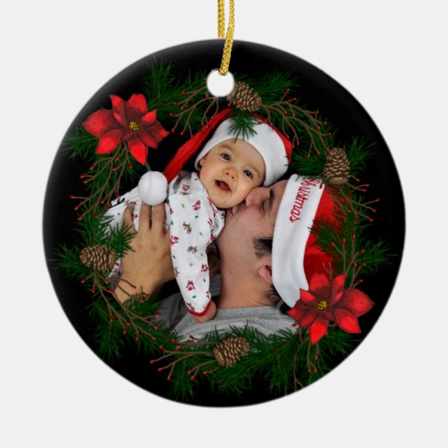 Poinsettia Custom Photo Christmas Ornament (Front)