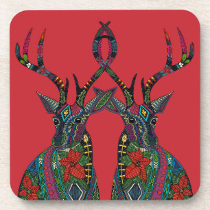 poinsettia deer red coaster