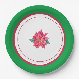 Poinsettia Design Christmas Party Supplies Paper Plate
