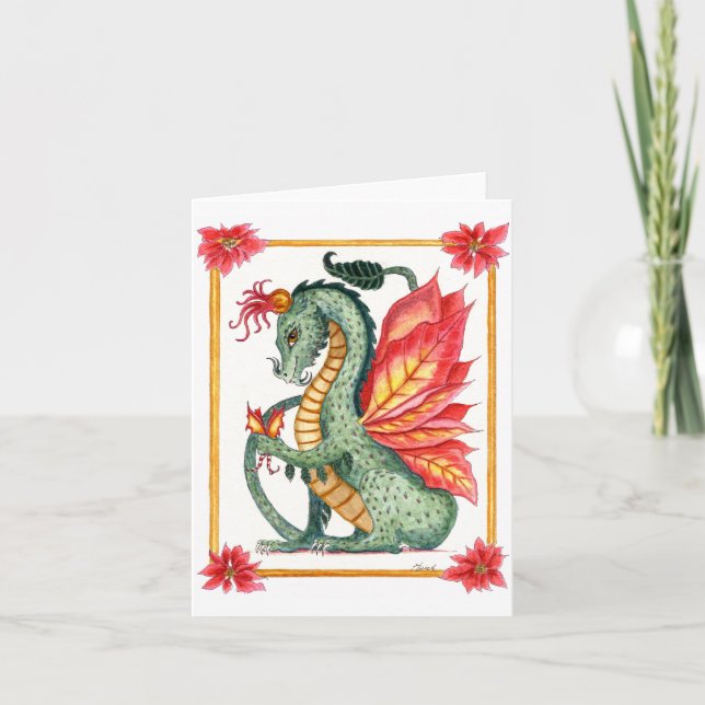 Poinsettia Dragon Holiday Card (Front)
