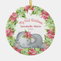 Poinsettia Elephant Baby's 1st First Christmas