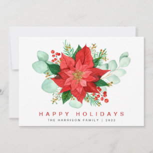 Poinsettia Eucalyptus Watercolor Christmas Holiday Card