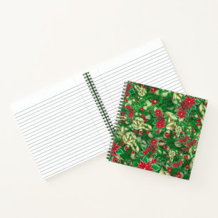 Poinsettia Fir Leaves Ribbons Floral Christmas   Notebook