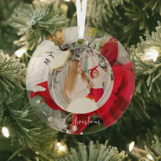 Poinsettia Floral 1st Little Christmas Photo Glass Tree Decoration