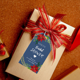 Poinsettia Floral Bouquet Bridal Shower Thank You  Gift Tags